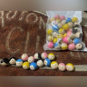 Lot of 45 3/4” (19mm) DIY Wooden Craft Smiling Faces Necklace Beads Anime NEW